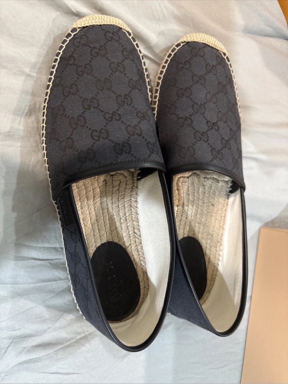 Gucci Men’s Black GG Monogram Canvas Espadrilles Slip-On Loafers Size 12.5 US 13